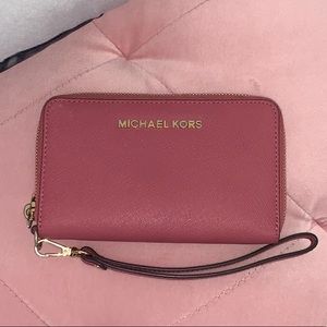 Michael Kors rose wallet with wristlet strap